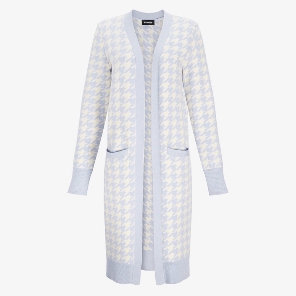 Express Light Blue and Cream Long Cardigan